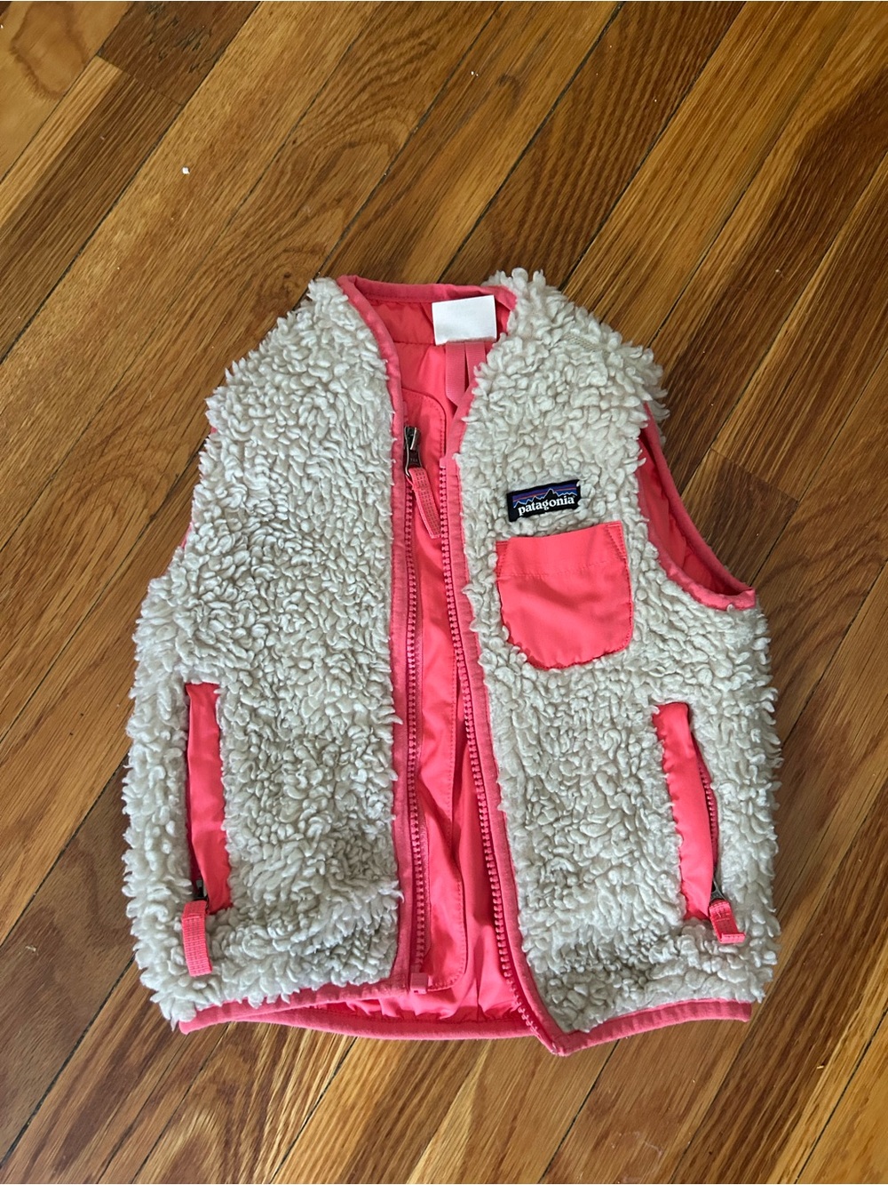 Patagonia Kids Cream Sherpa Vest with Pink Trim
